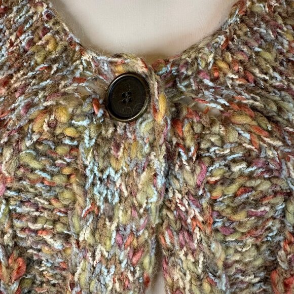 Multicolor Cardigan Cape Sweater Women Size M Leo & Nicole Chunky Wool Blend - Picture 10 of 14